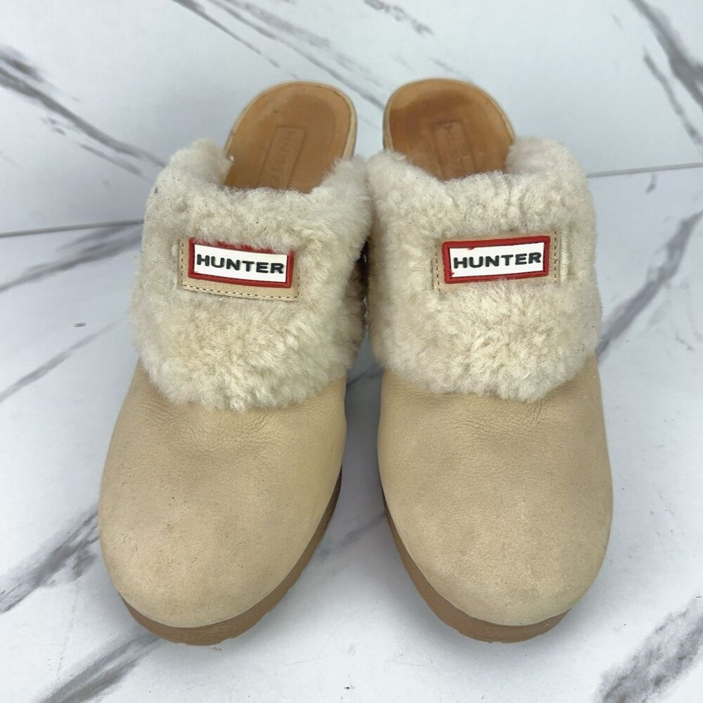 Hunter Bruson Amazonas Leather High Heel Clog Cream Brazilian Shearling Size 7 - Picture 2 of 9